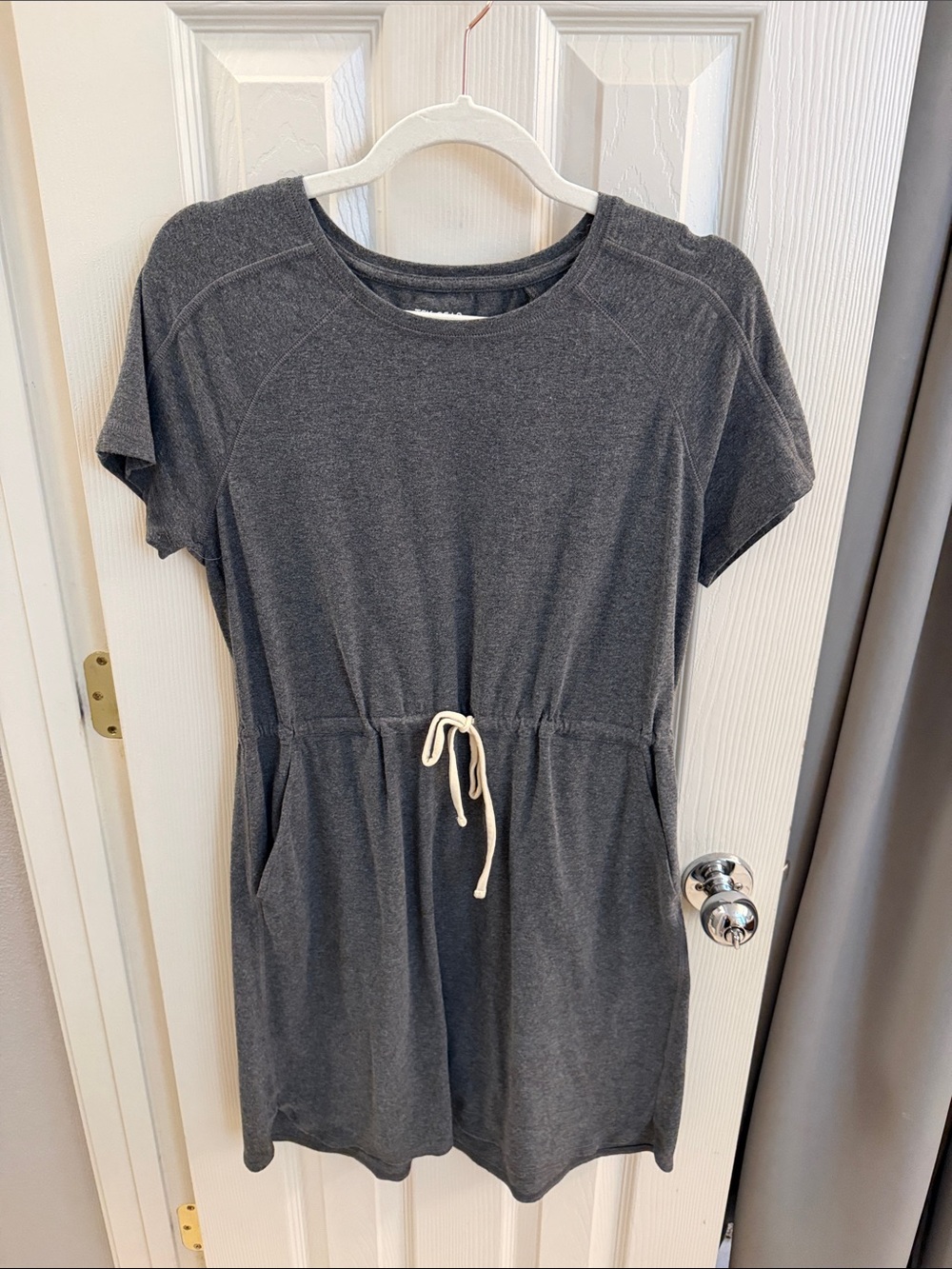 tek gear Charcoal Gray Short Sleeve Drawstring Mini Dress